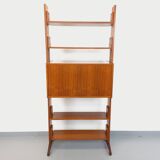 Vintage modular secretary shelf bookcase in teak from the 60s