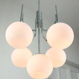 Vintage Italian Chrome and Opaline Chandelier, 1970s