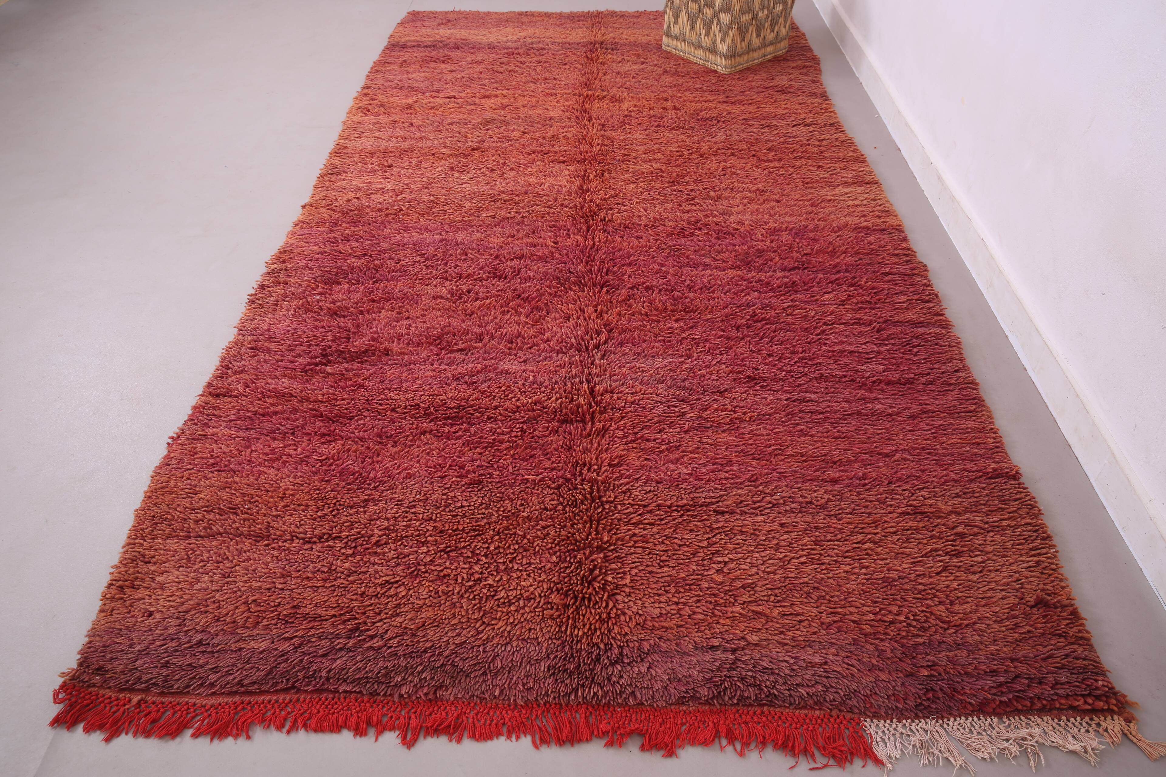 Burgundy Vintage Handmade Moroccan rug 180 x 336 cm - Berber wool Rug