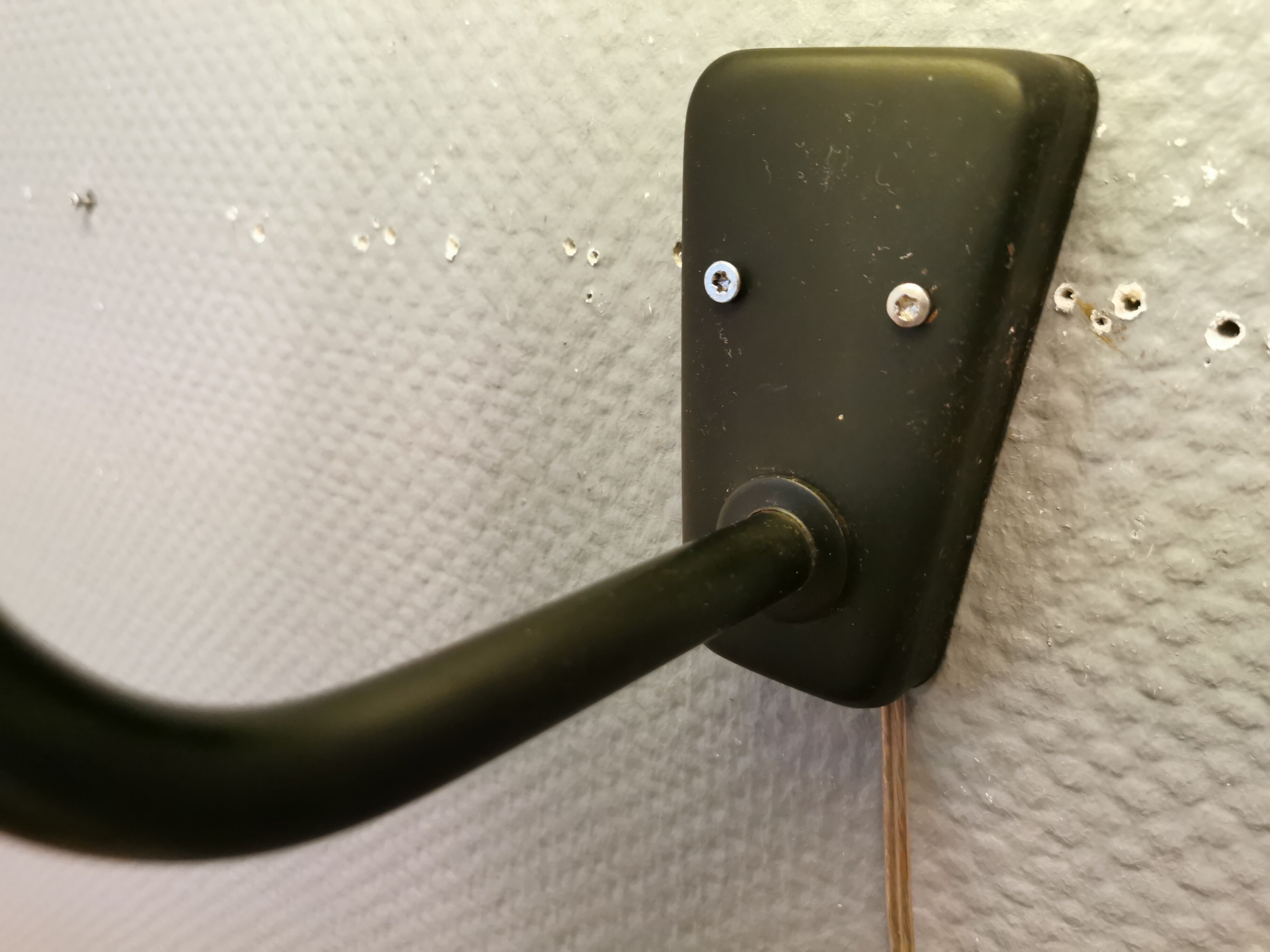 Wall light, made in black metal frame with olive green glass shade