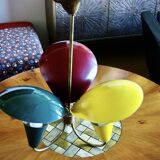 Vintage tri-color chandelier in lacquered steel and brass