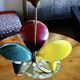Vintage tri-color chandelier in lacquered steel and brass