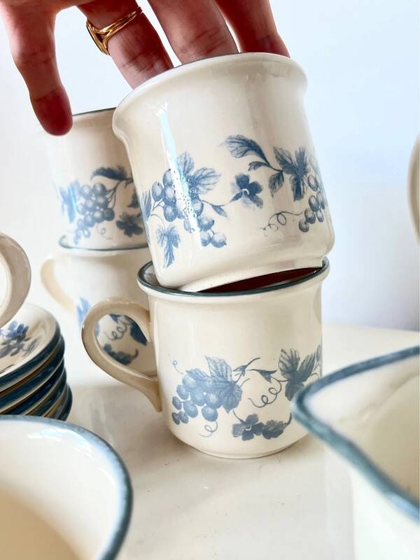 Vintage Staffordshire coffee set – blue grape decor – 1970s