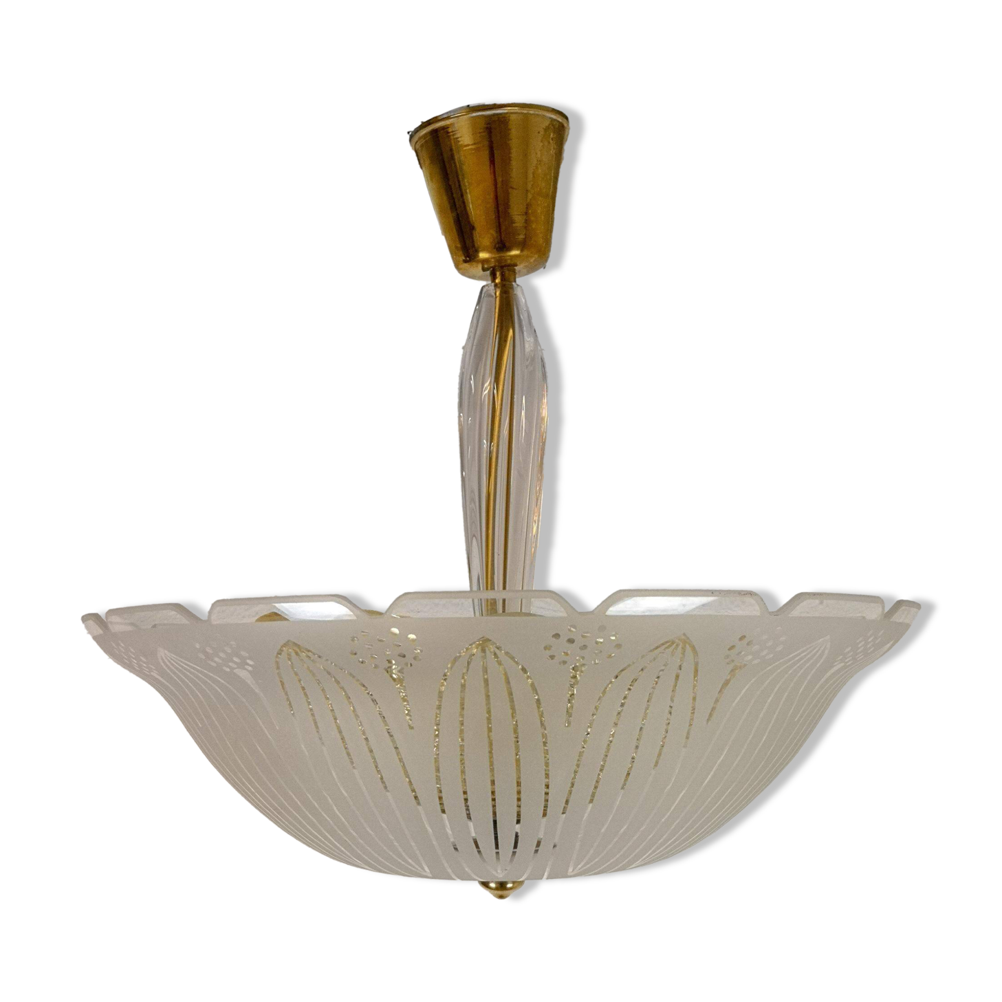 Large Swedish textured glass pendant light Orrefors