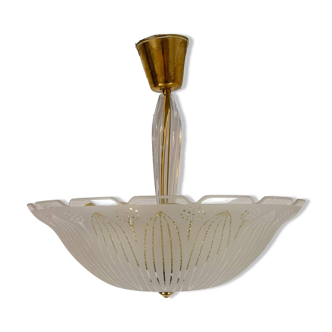 Large Swedish textured glass pendant light Orrefors