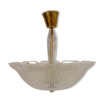 Grande suspension suédoise en verre texturé Orrefors