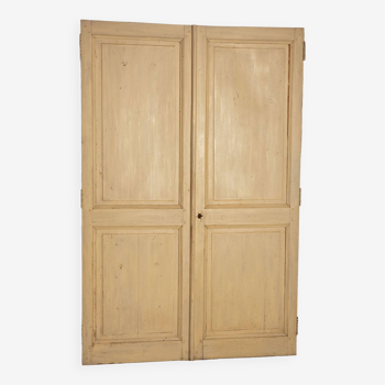 Porte double de placard ancienne en bois blanc et sapin n°5