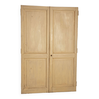 Old double cupboard door in white wood and fir n°5