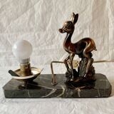 Art Deco bedside lamp - Globe and fawn on marble base