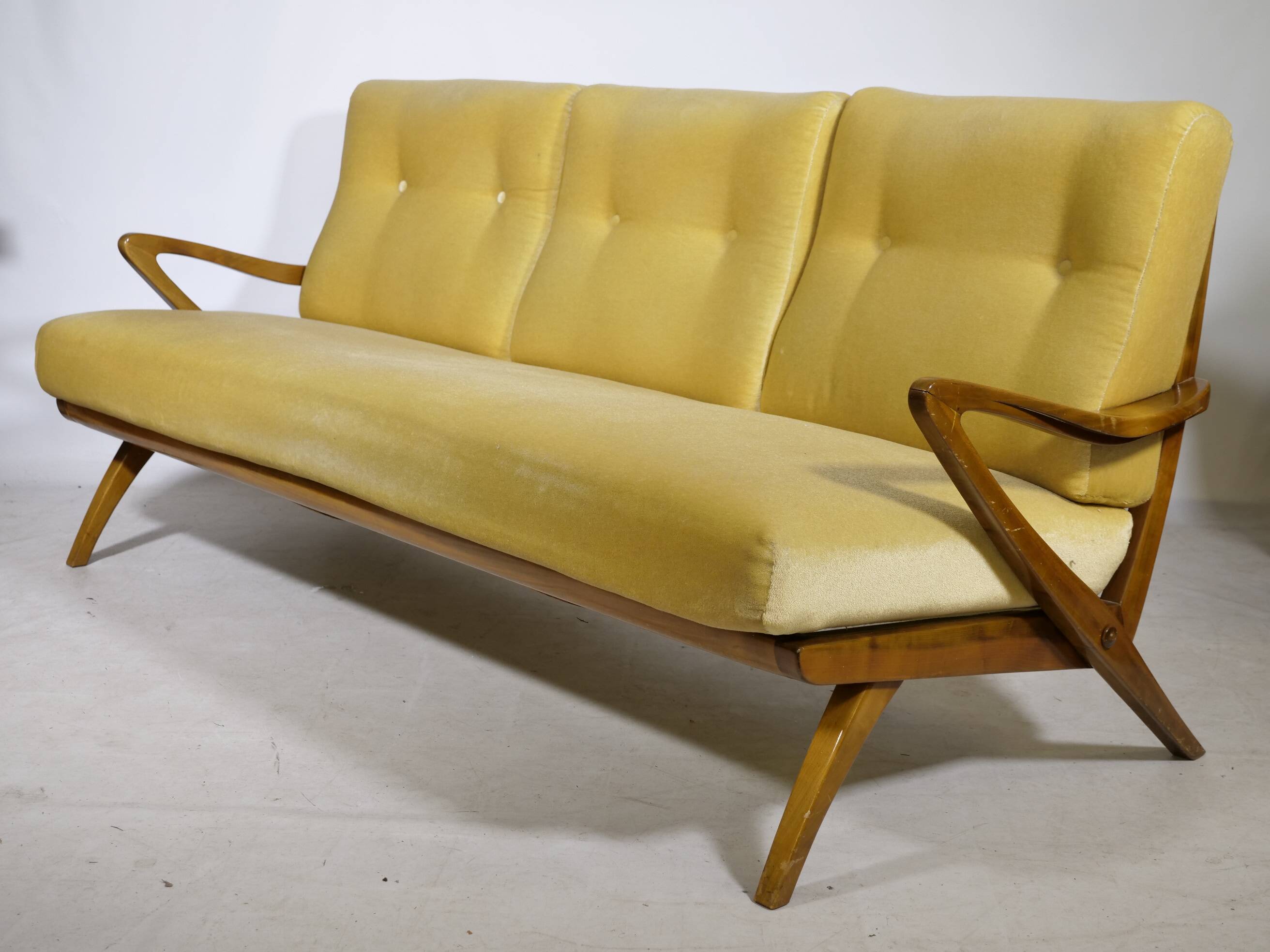 Three Seat Sofa in Wood attributed to Guglielmo Ulrich, Italy, 1950s