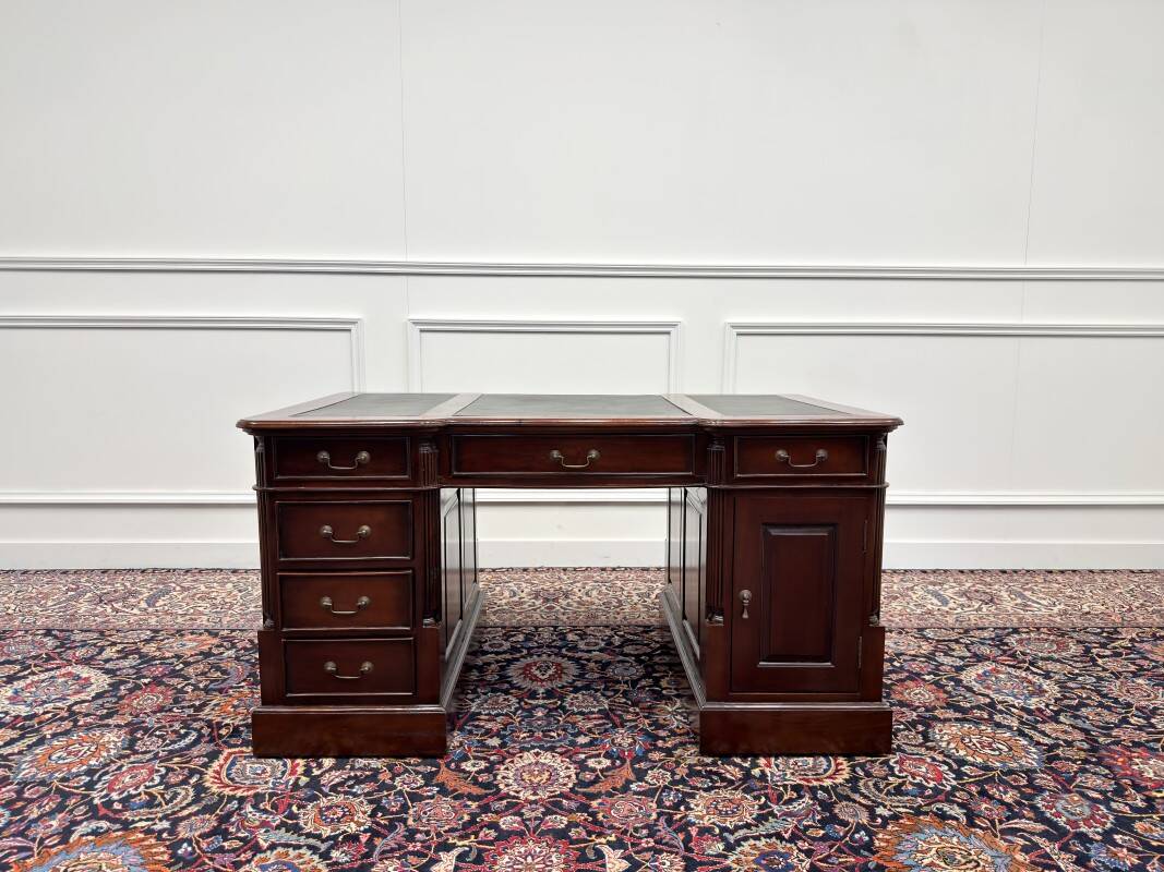 Classic English Partner Desk Green Leather