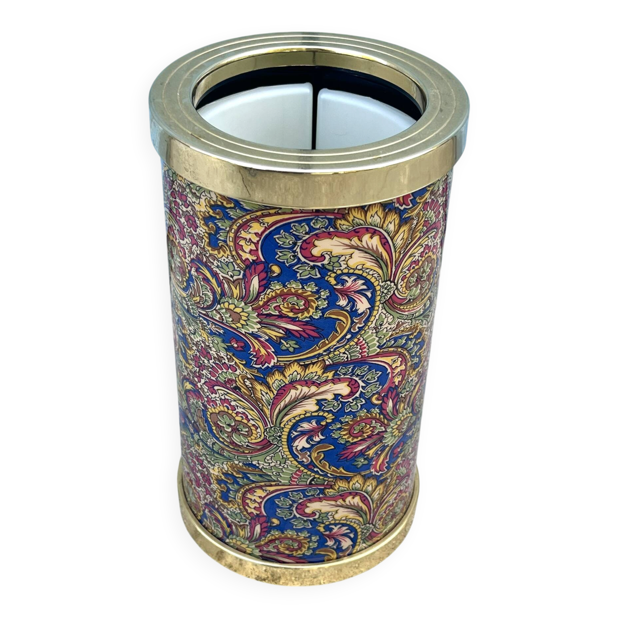 Wine Bottle Cooler Retro 1960s Paisley French Ice Bucket Gold Trim