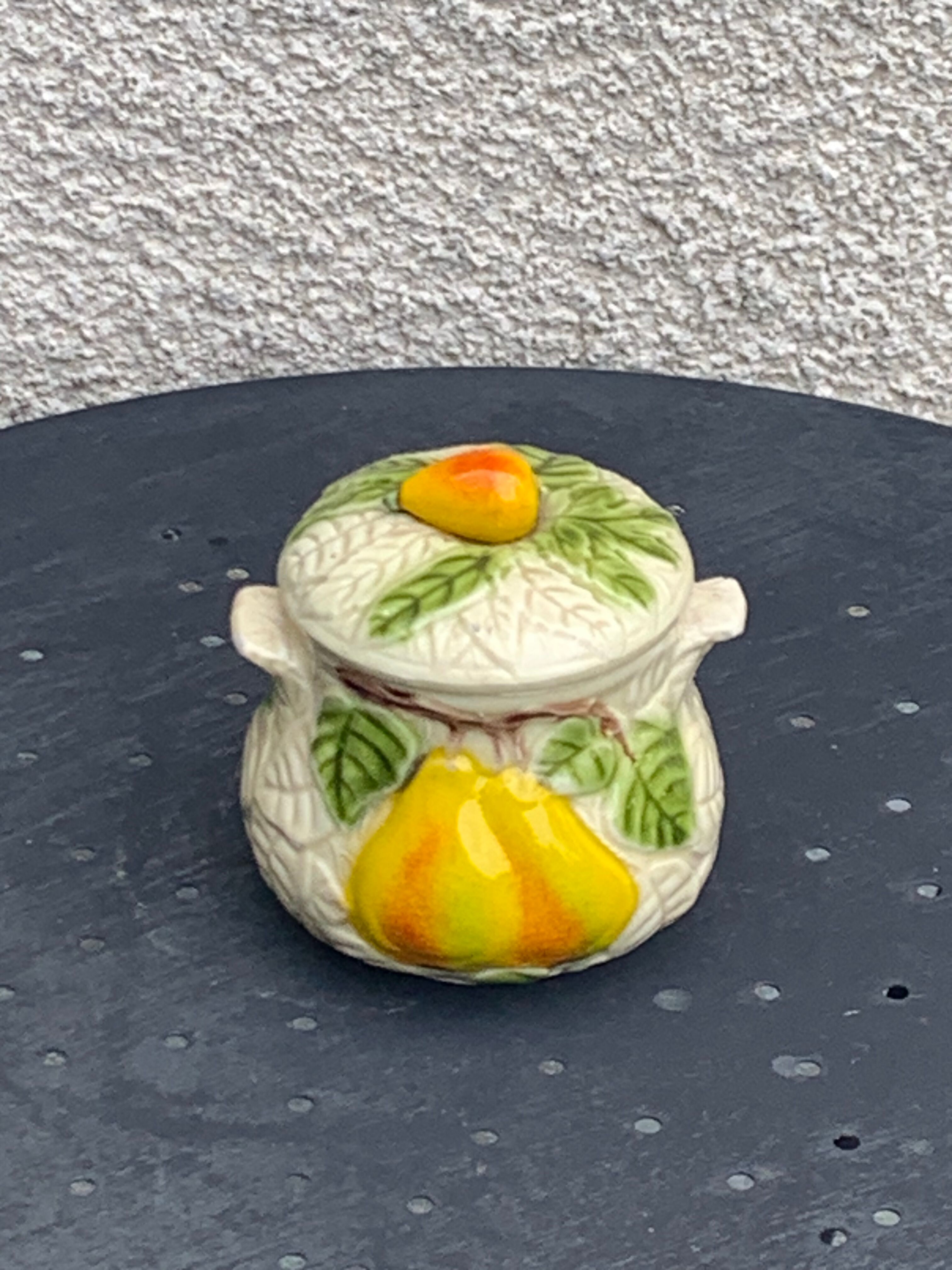 Slurry pattern pears and vintage glazed ceramic grape