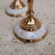 Pair of vintage brass and mother-of-pearl candlesticks