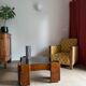 Square coffee table in solid wood and smoked glass – 70s