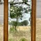 Large and old bevelled framed floor mirror.