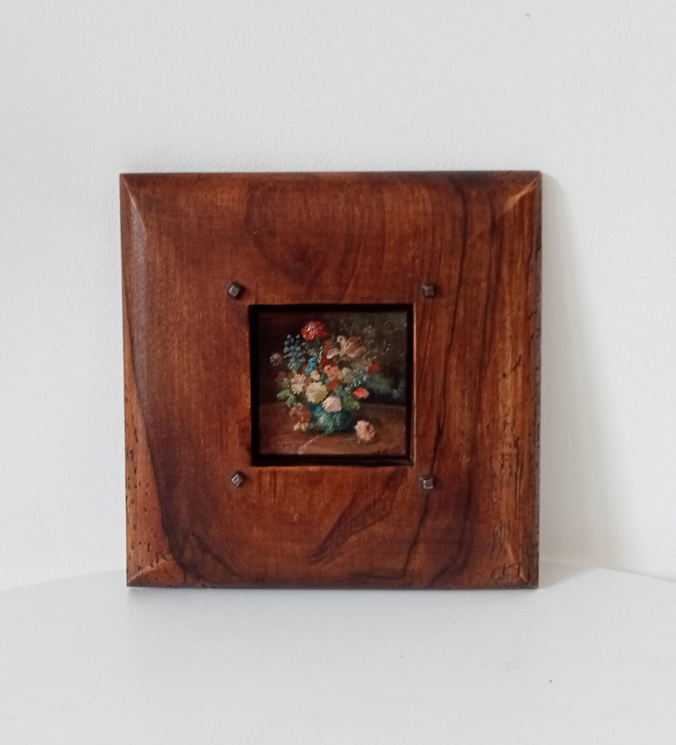Tableau miniature vintage nature morte huile sur planche