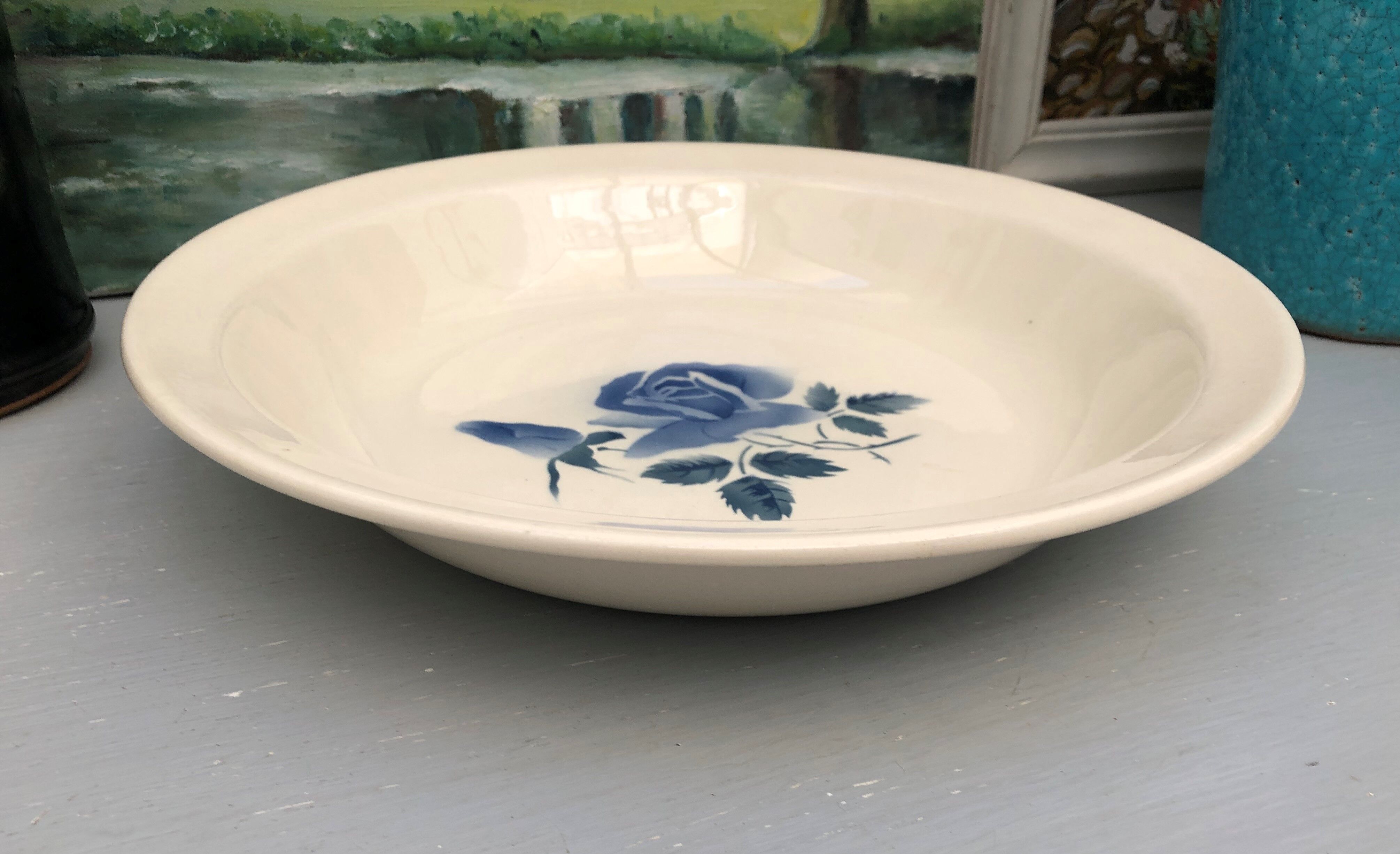 Set of 2 round dishes Sarreguemines Digoin France number 4 with blue pink floral decoration.