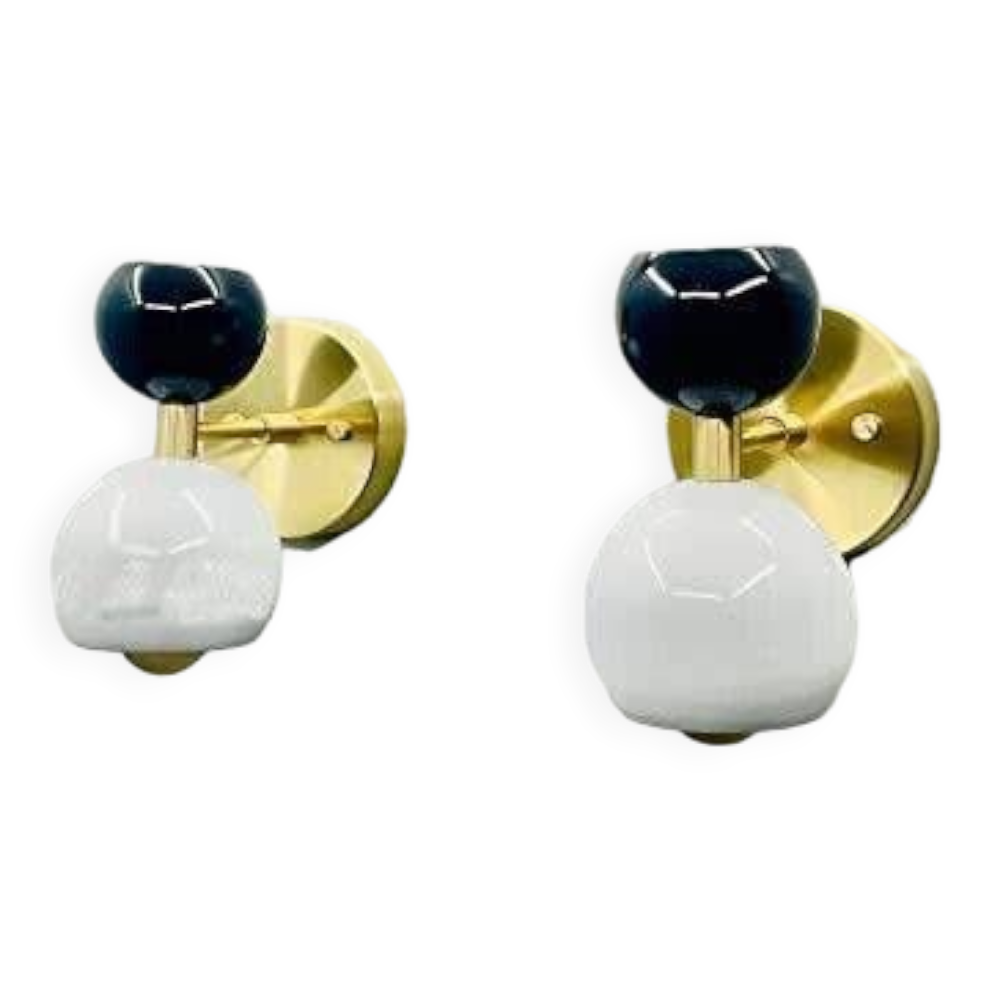 Italian Diablo Ball Wall Sconces in Polished Brass: Black & White Dual Lights