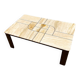 1970s travertine coffee table with sculptural top and solid oak base