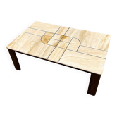 Table basse en travertin et chêne, années 1970