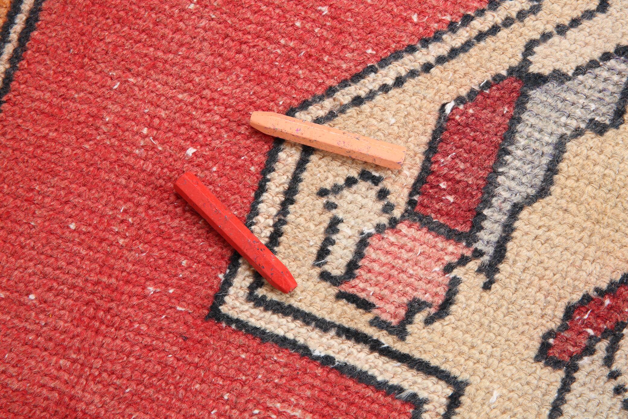 Antique Red Tan Beige Turkish Vintage Rug, 130x247Cm