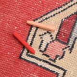 Antique Red Tan Beige Turkish Vintage Rug, 130x247Cm