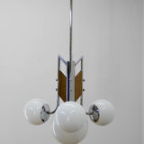 Lustre en bois et chrome, années 1940