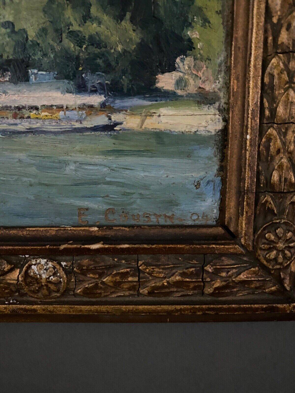 Oil on wood by E. Cousin Crusyn Paris the quays of the Seine 1904