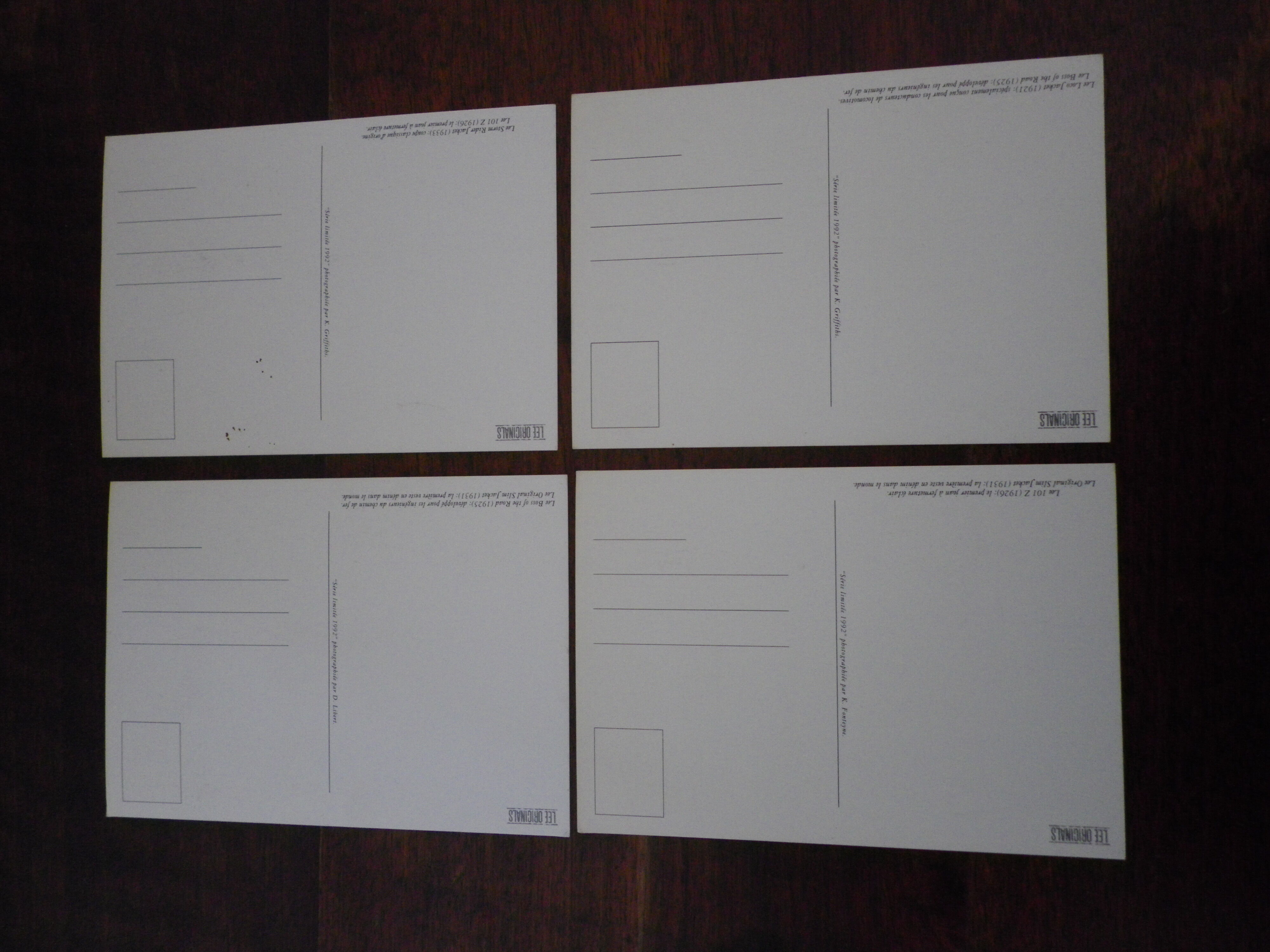4 photographs/postcards, limited edition of 1992, in black and white