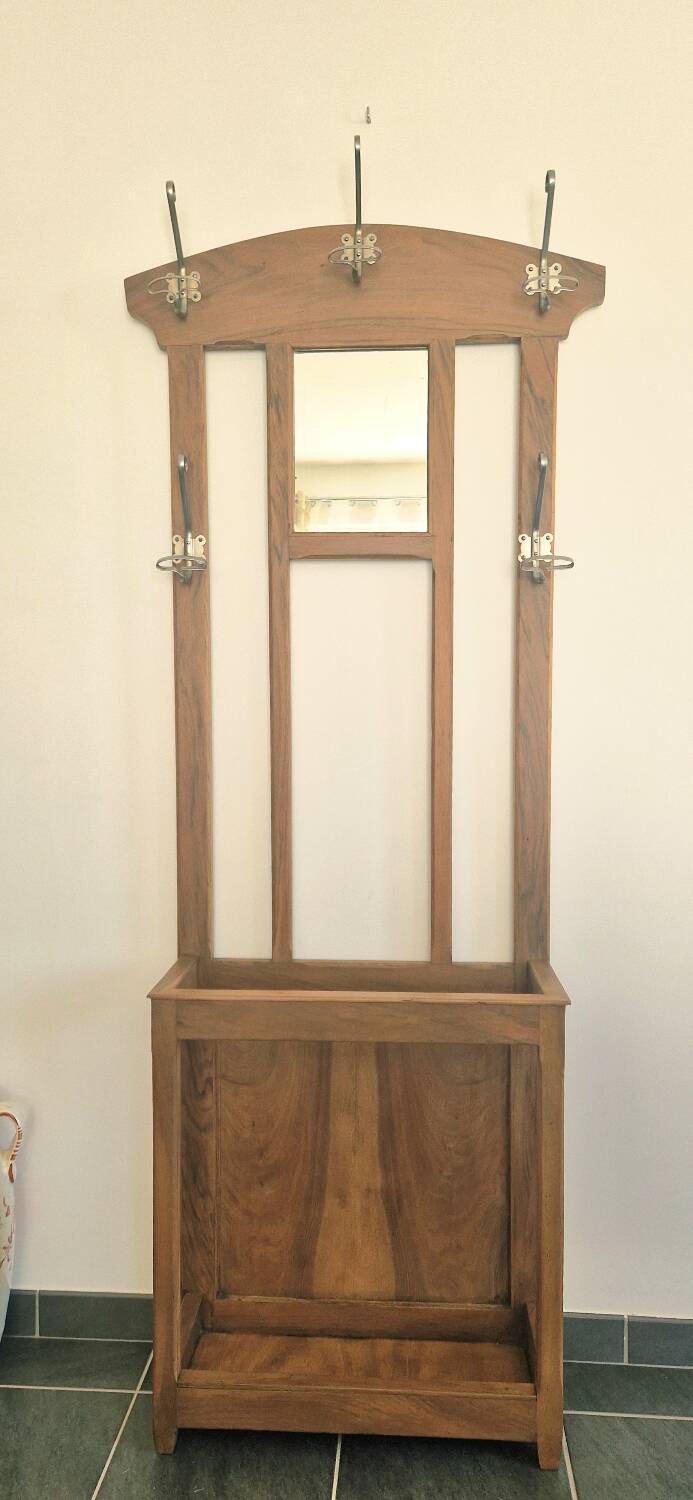 Vestiaire d’entrée style Art Déco en bois - Époque 1940 - Miroir et 5
