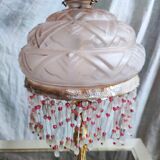 Art Deco globe opalin pink beaded lamp, 1920/30s
