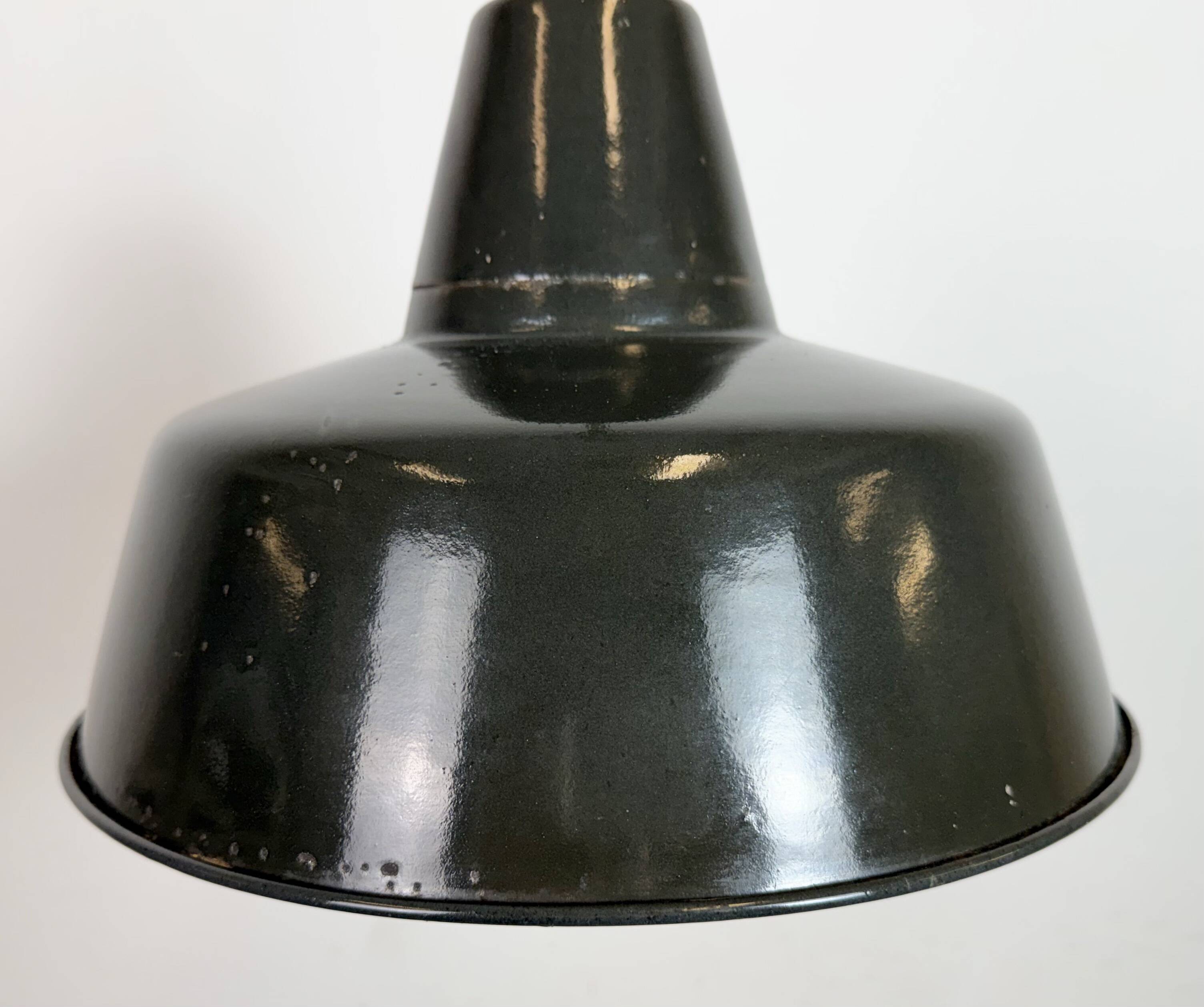 Industrial Black Enamel Factory Lamp with Iron Top, 1950s