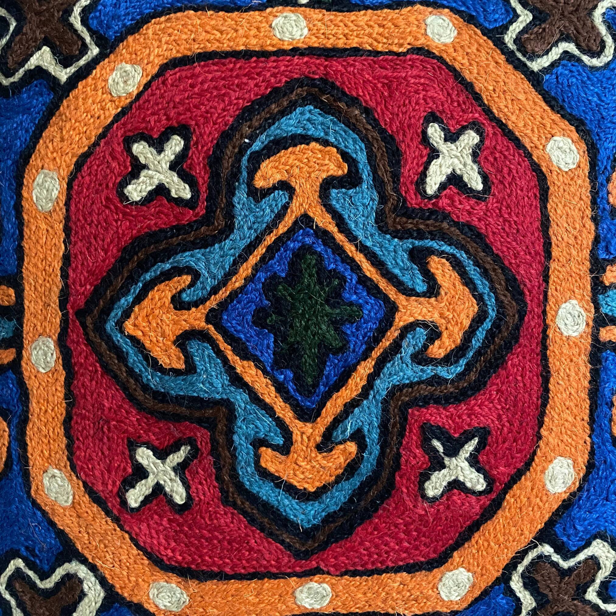 Hand embroidered wool cushion cover 40x40 cm