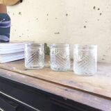3 old chiseled glasses