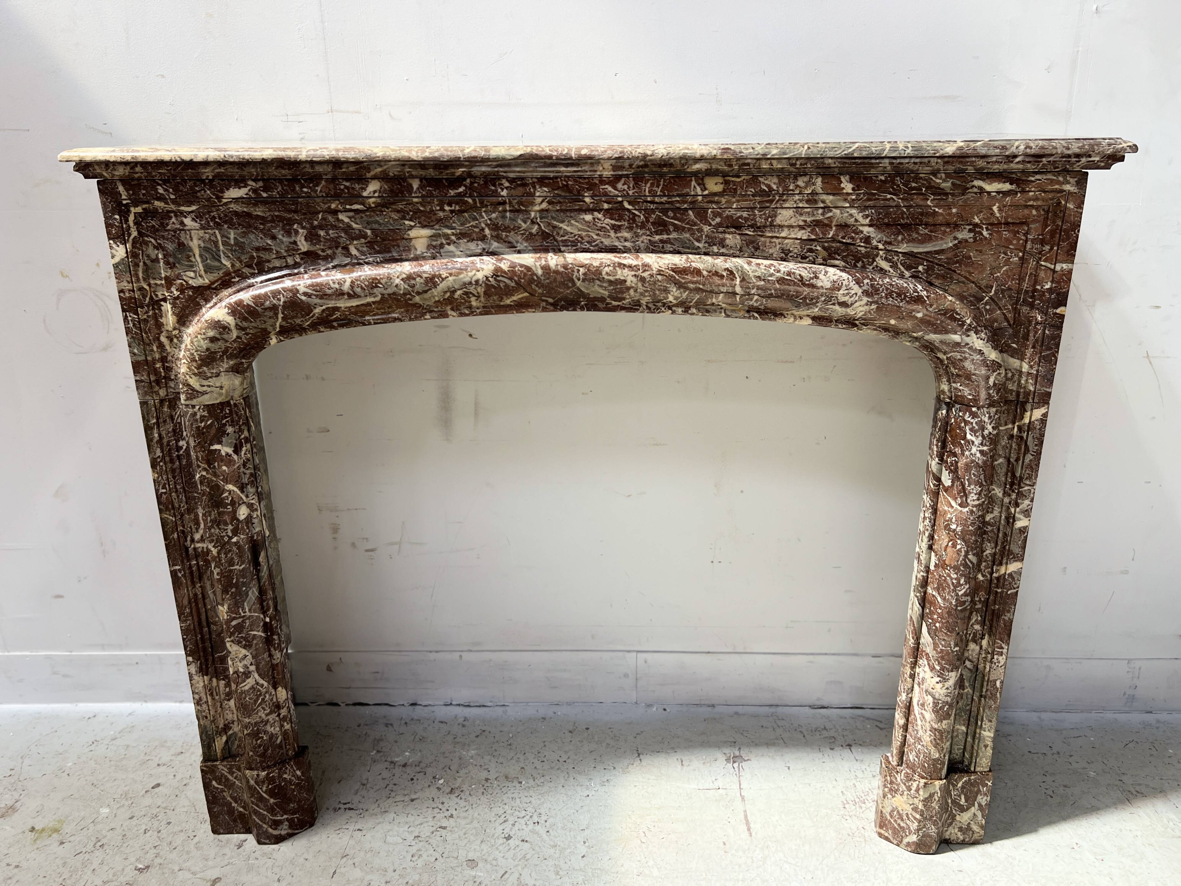 Louis XIV style fireplace in speckled red marble, 19th century.