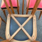Set of five bistro chairs in wood and imitation leather, Charles Ramos Baumann style