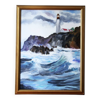 Framed oil on canvas signed Menou seascape