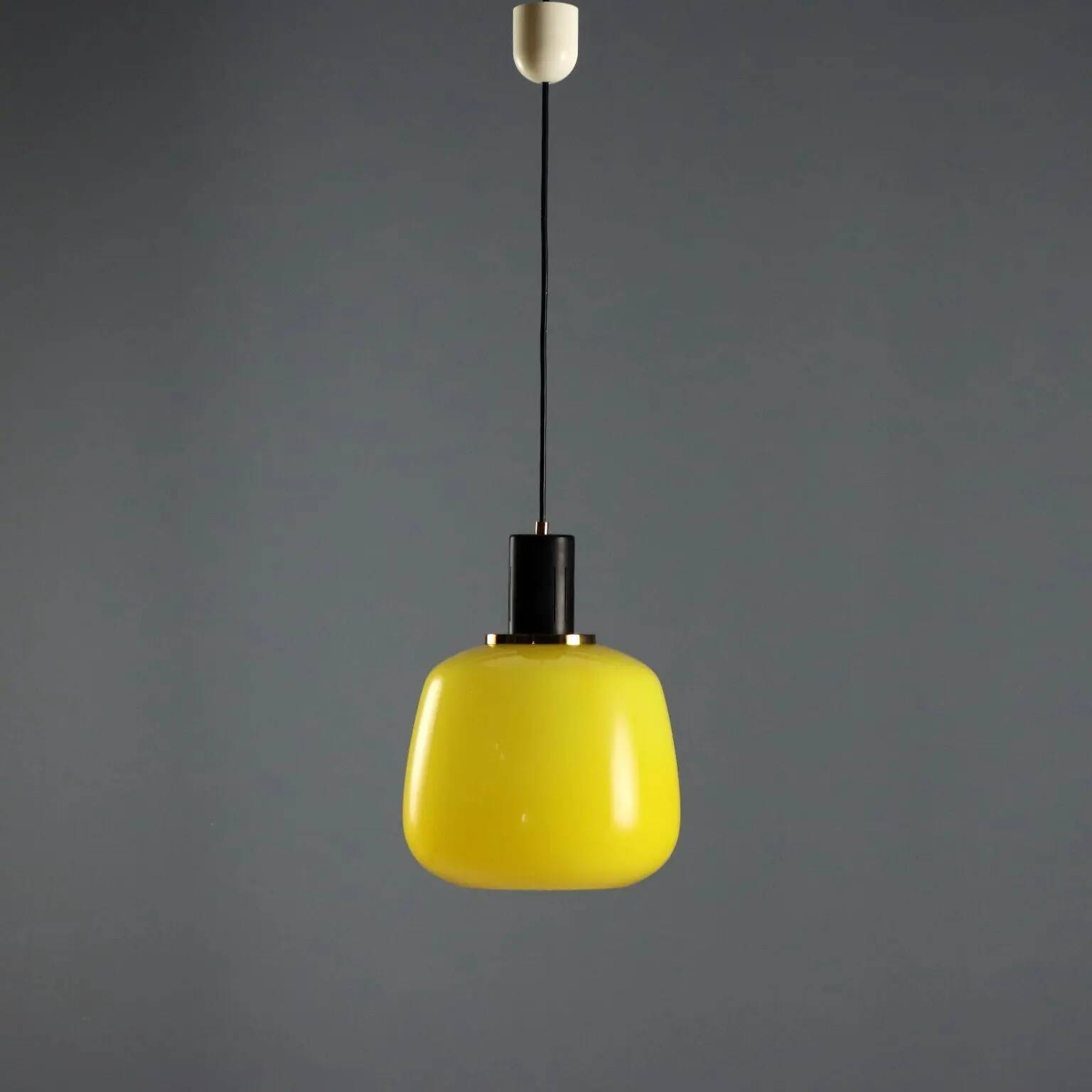 Vintage metal and glass pendant light design Italy 1960s