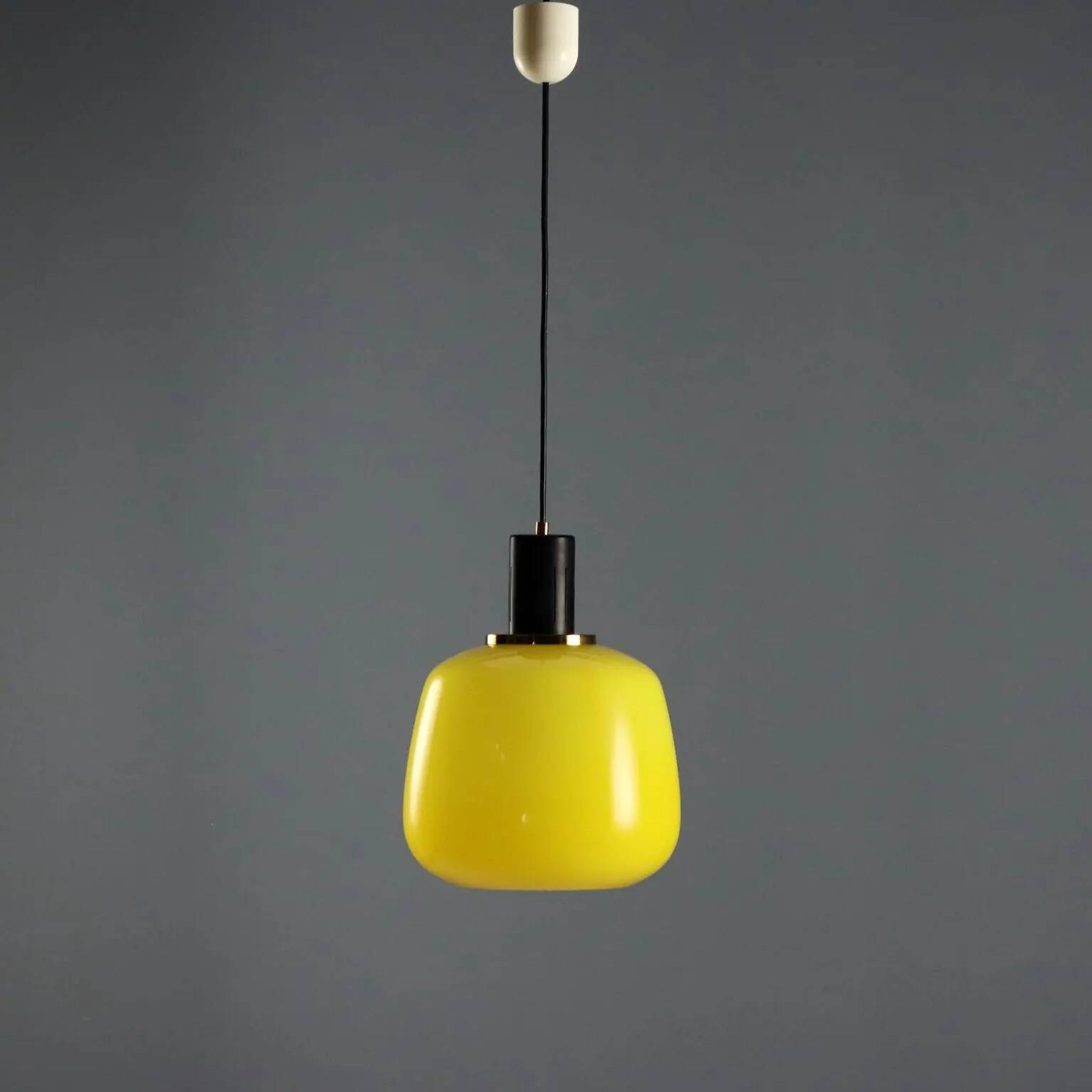 Vintage metal and glass pendant light design Italy 1960s