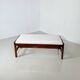 Bench in wood and white boucle fabric, italy, 1960s