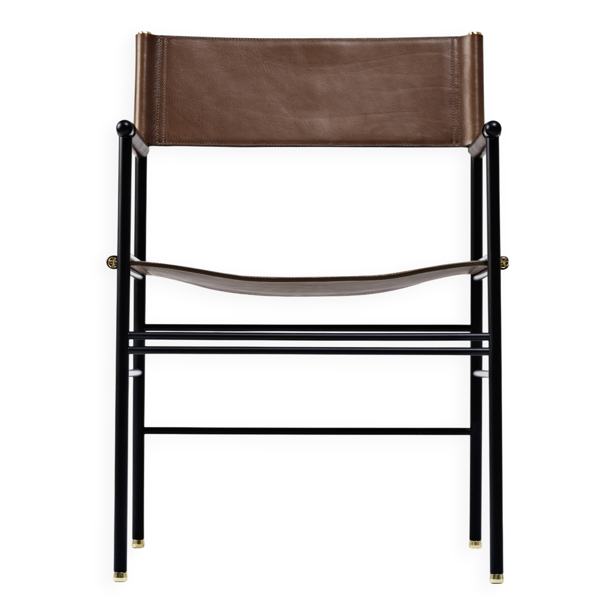 Classic bar stool with backrest. Dark brown and black leather.