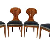 Biedermeier Ballon Chairs, Ash Veneer, Grey Velvet, Vienna, 1900, Set of 4
