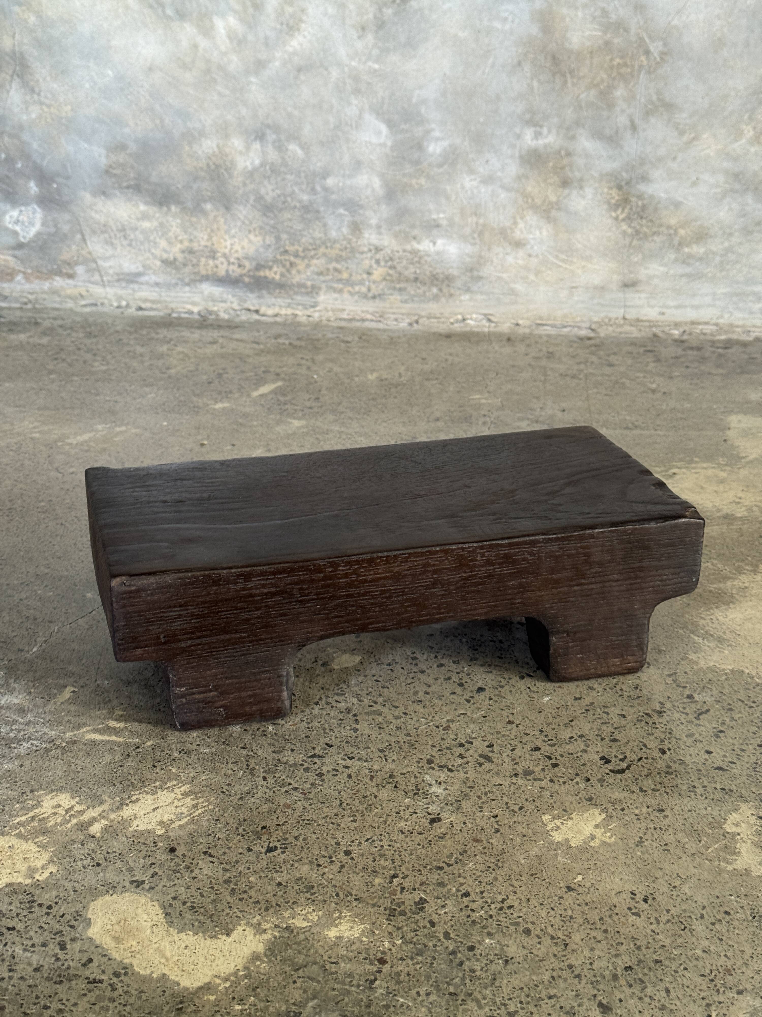 Small stool, black solid teak accent stool wabi-sabi L30 W8.5 H6.