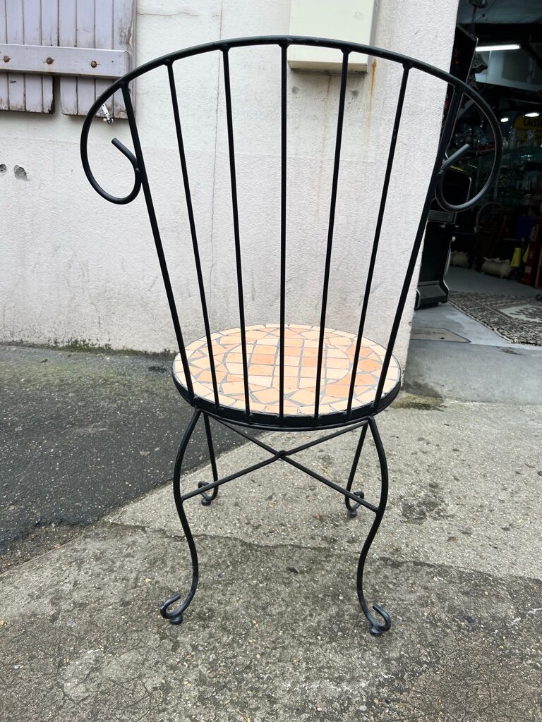 Set of 4 terracotta ceramic mosaic chairs