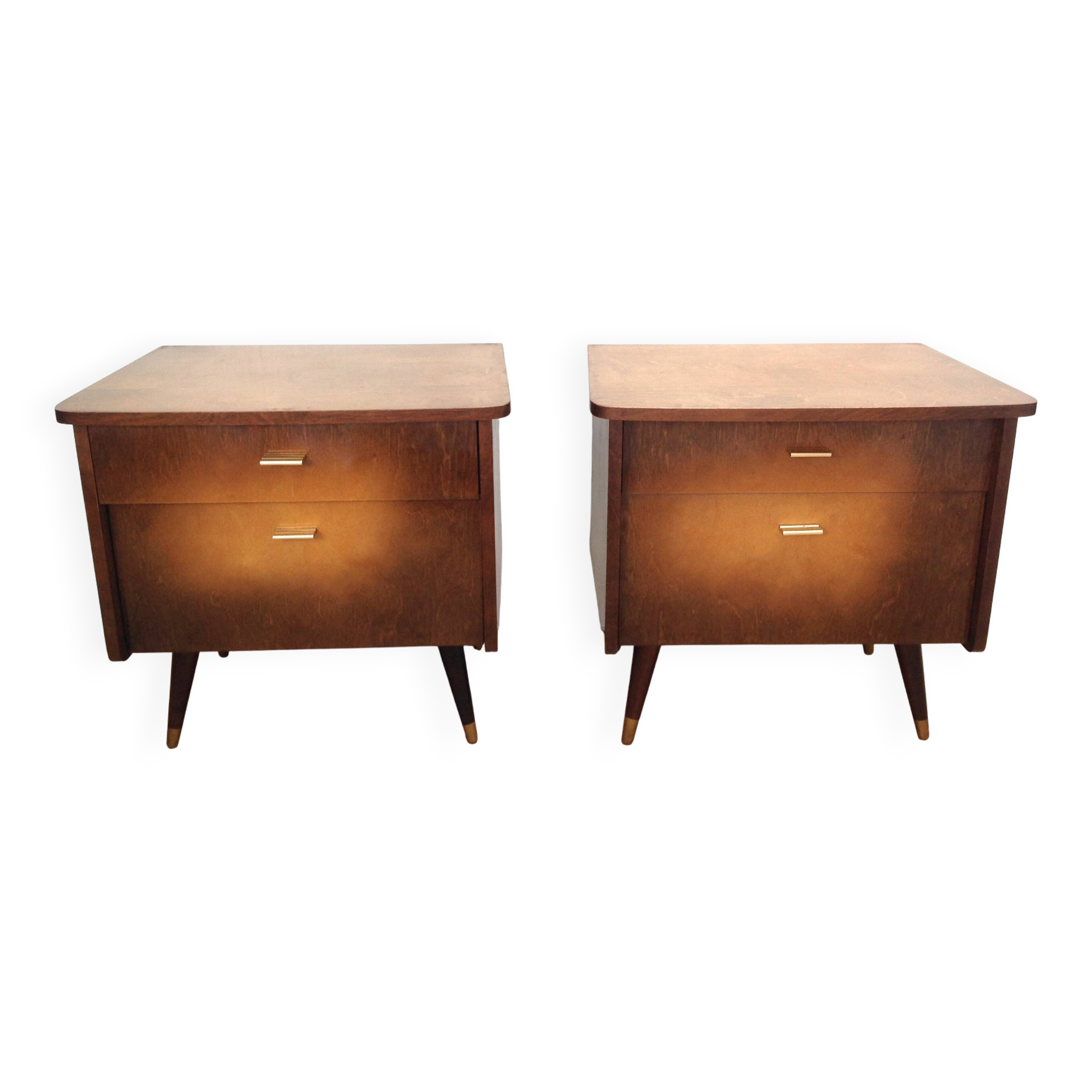 Pair of bedside tables with compass feet / vintage 50s-60s