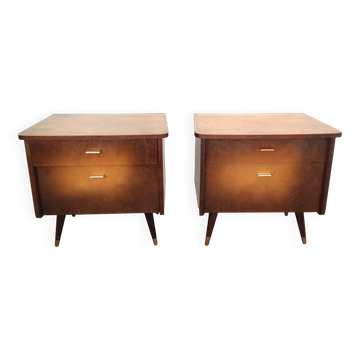 Pair of bedside tables with compass legs / vintage 50s-60s