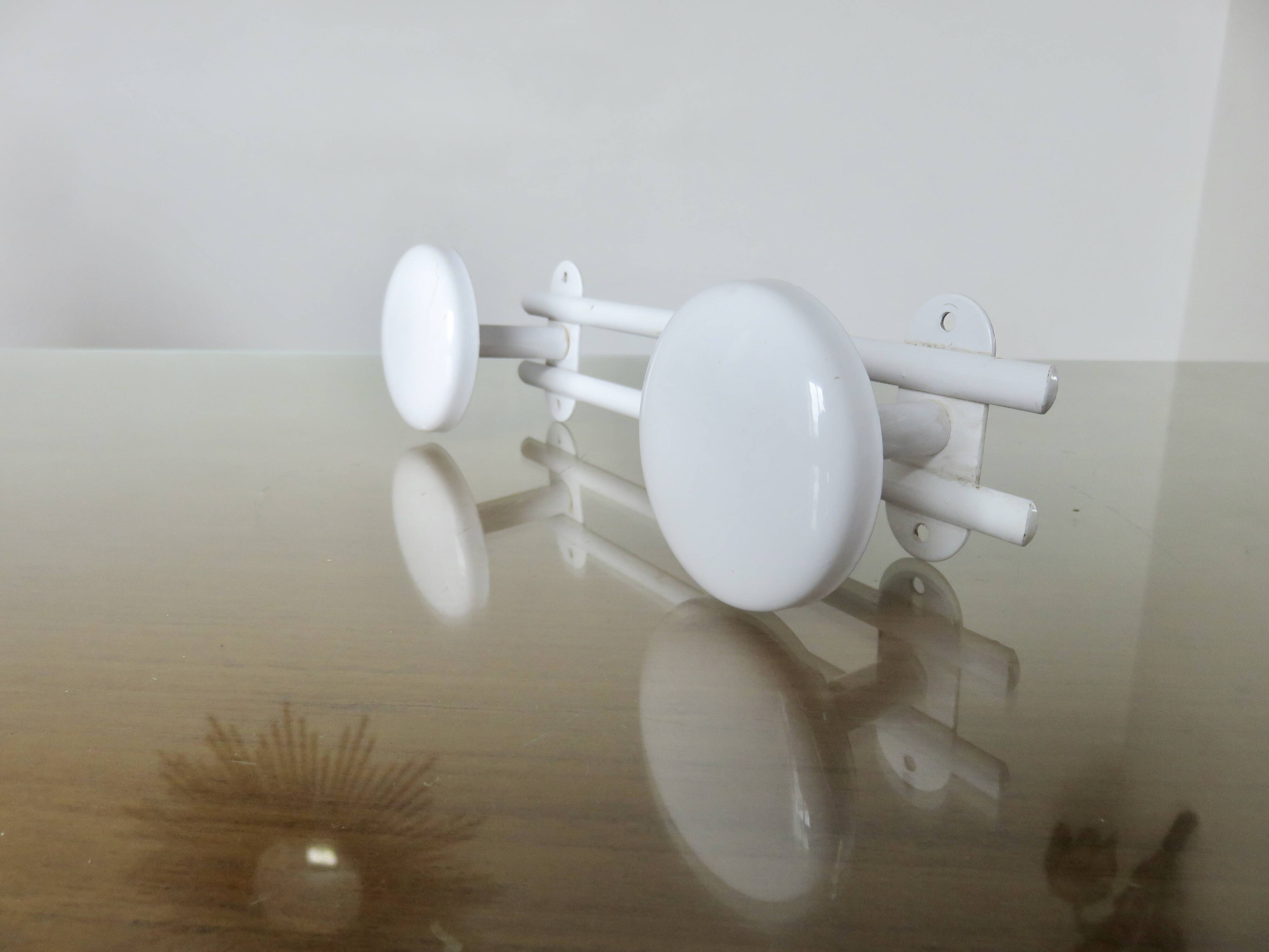 Wall coat rack in white lacquered metal with 2 hooks, 1970s