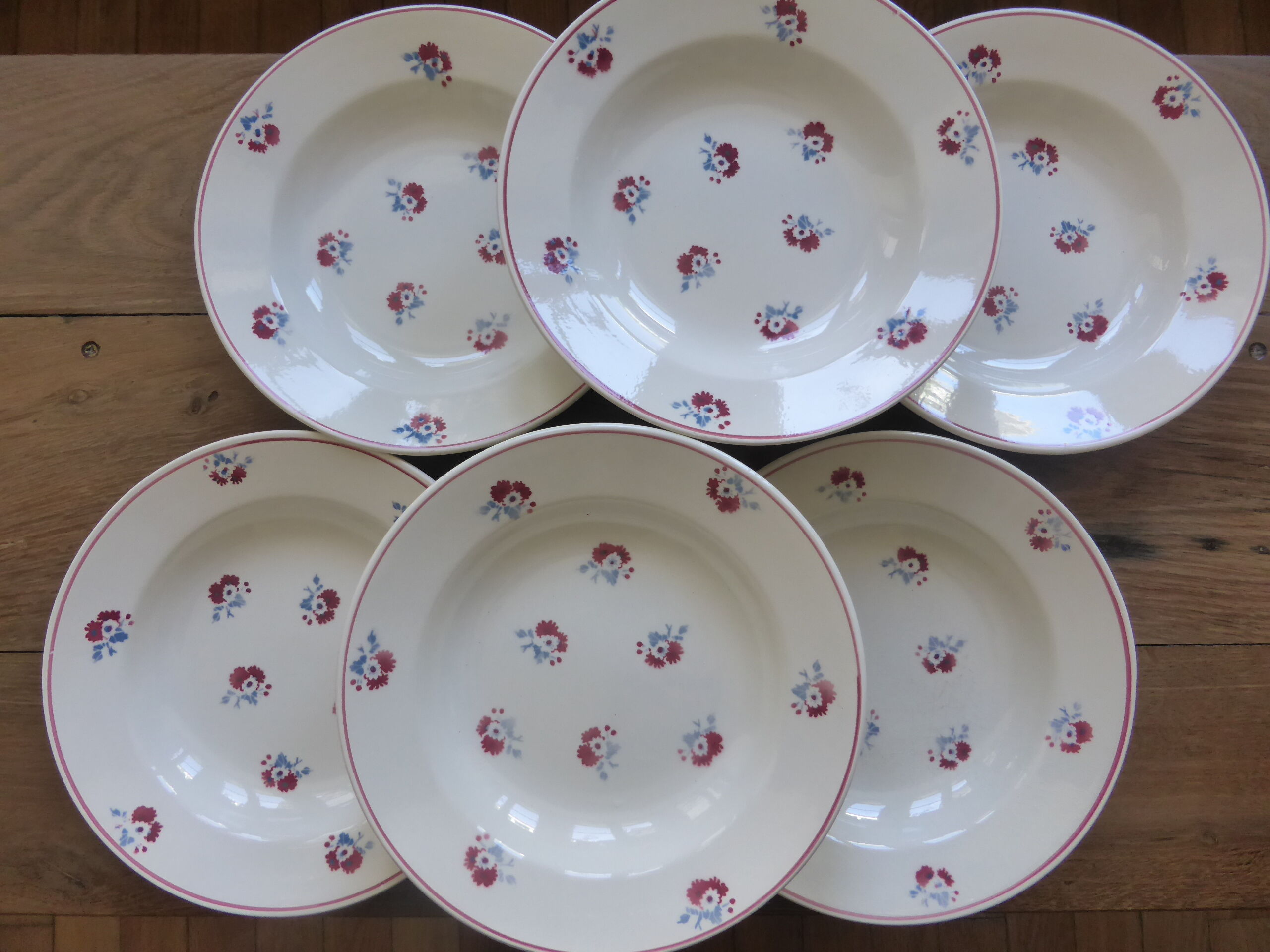 6 assiettes creuses vintage de la manufacture de Pexonne modèle Christiane en porcelaine