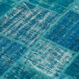 Handmade Oriental Contemporary 174 cm x 243 cm Turquoise Patchwork Carpet
